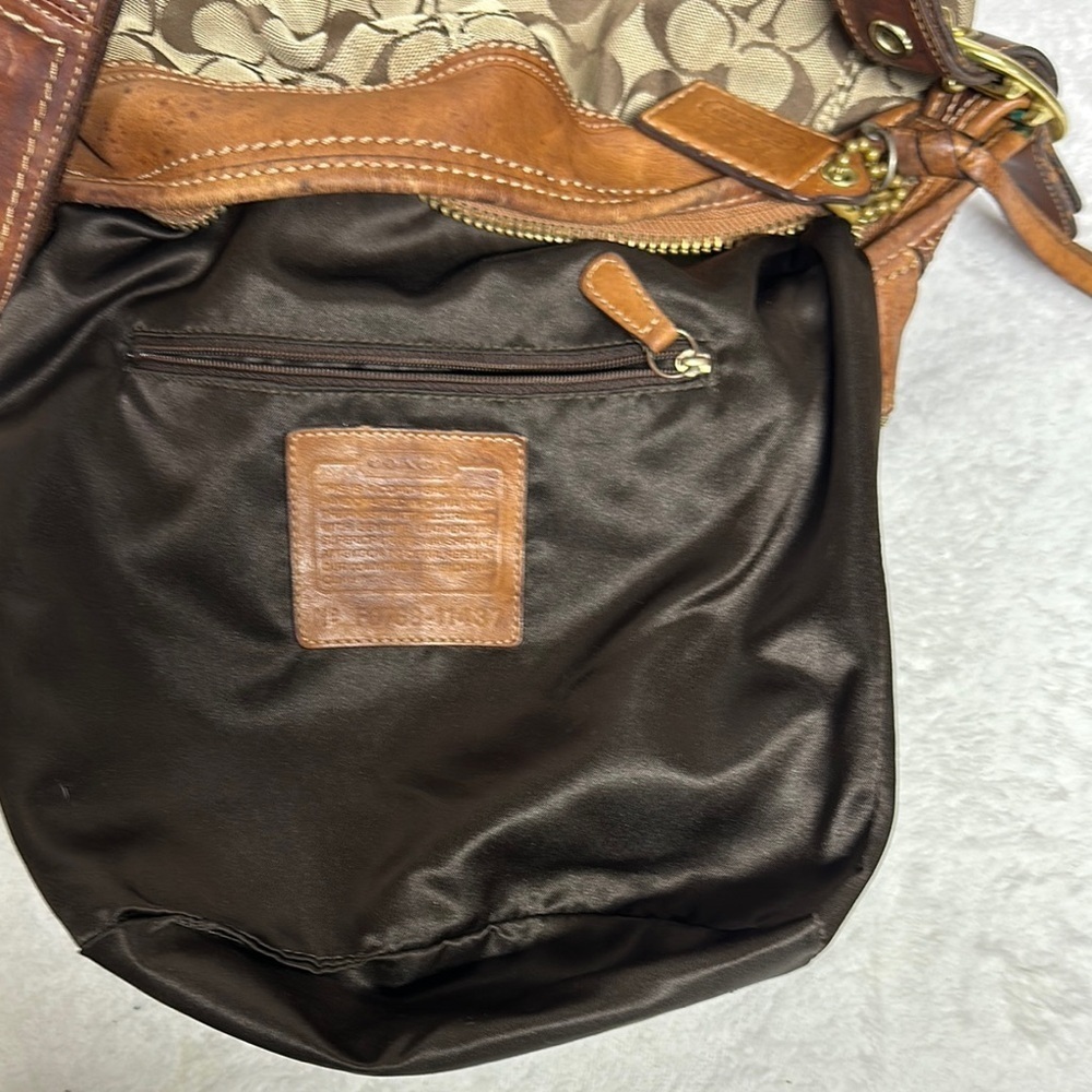 Vintage Coach Bucket Bag Brown Signature Shoulder/ Crossbody with Leather Trim - Picture 10 of 16